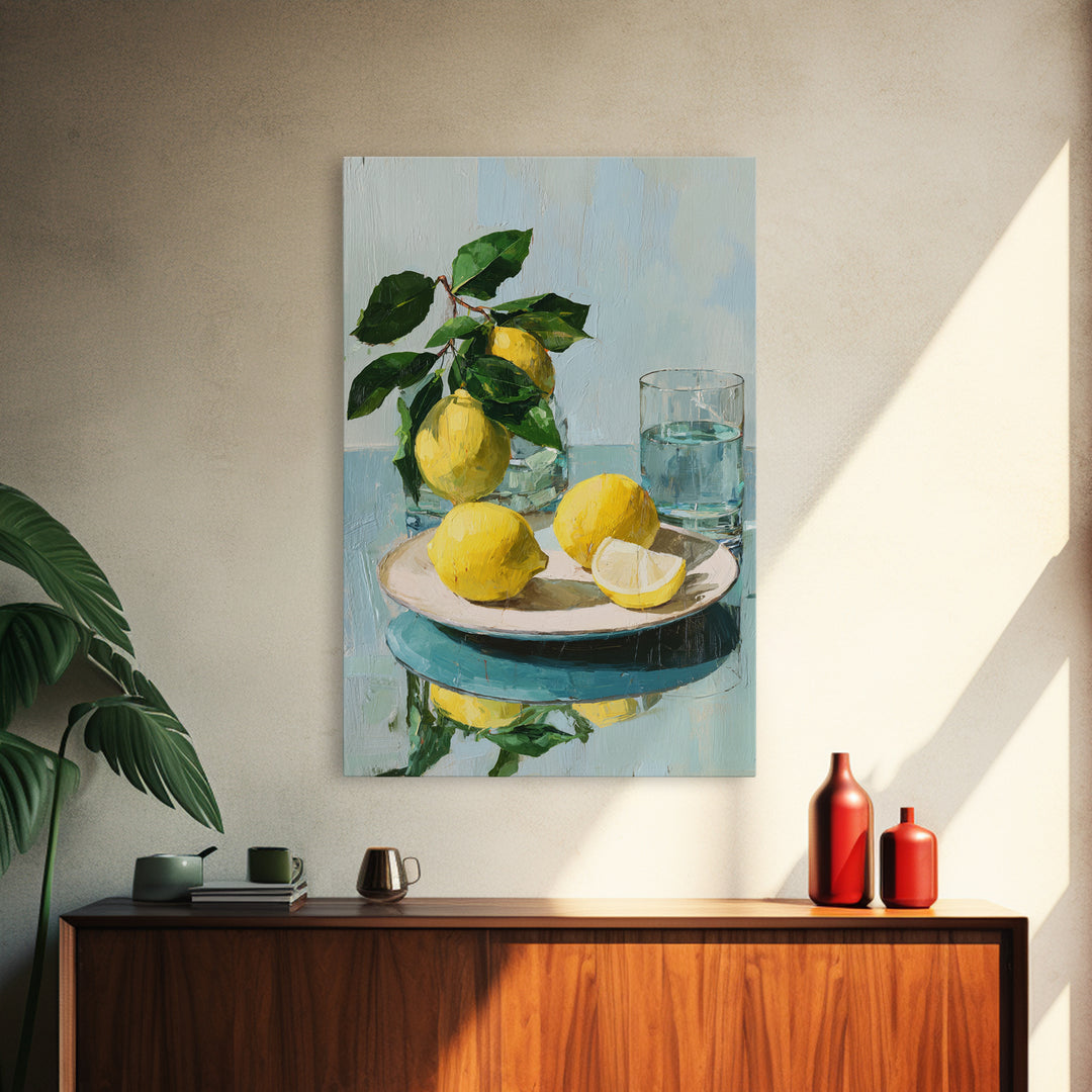 Lemon and Botanical Still Life Canvas Print, Bathroom Art, Wall Art, Bathroom Decor, Spa, Dog Portrait, Canvas Wall Art, BAT-2x3-86