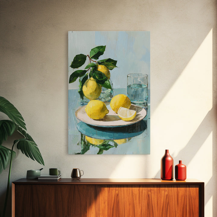 Lemon and Botanical Still Life Canvas Print, Bathroom Art, Wall Art, Bathroom Decor, Spa, Dog Portrait, Canvas Wall Art, BAT-2x3-86