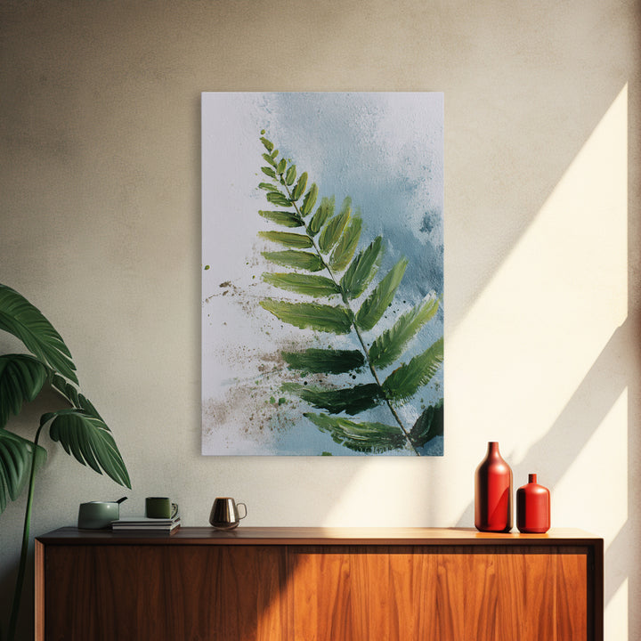 Green Fern Frond Closeup Framed Canvas Print, Bathroom Art, Home Decor, Bathroom Decor, Fine Art, Spa, Canvas Wall Art, BAT-2x3-90