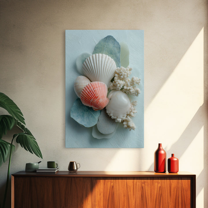 Coral and Shell Arrangement Canvas Print, Bathroom Art, Printable Wall Art, Bathroom Decor, Fine Art, Spa, Bathroom Wall Decor, BAT-2x3-91