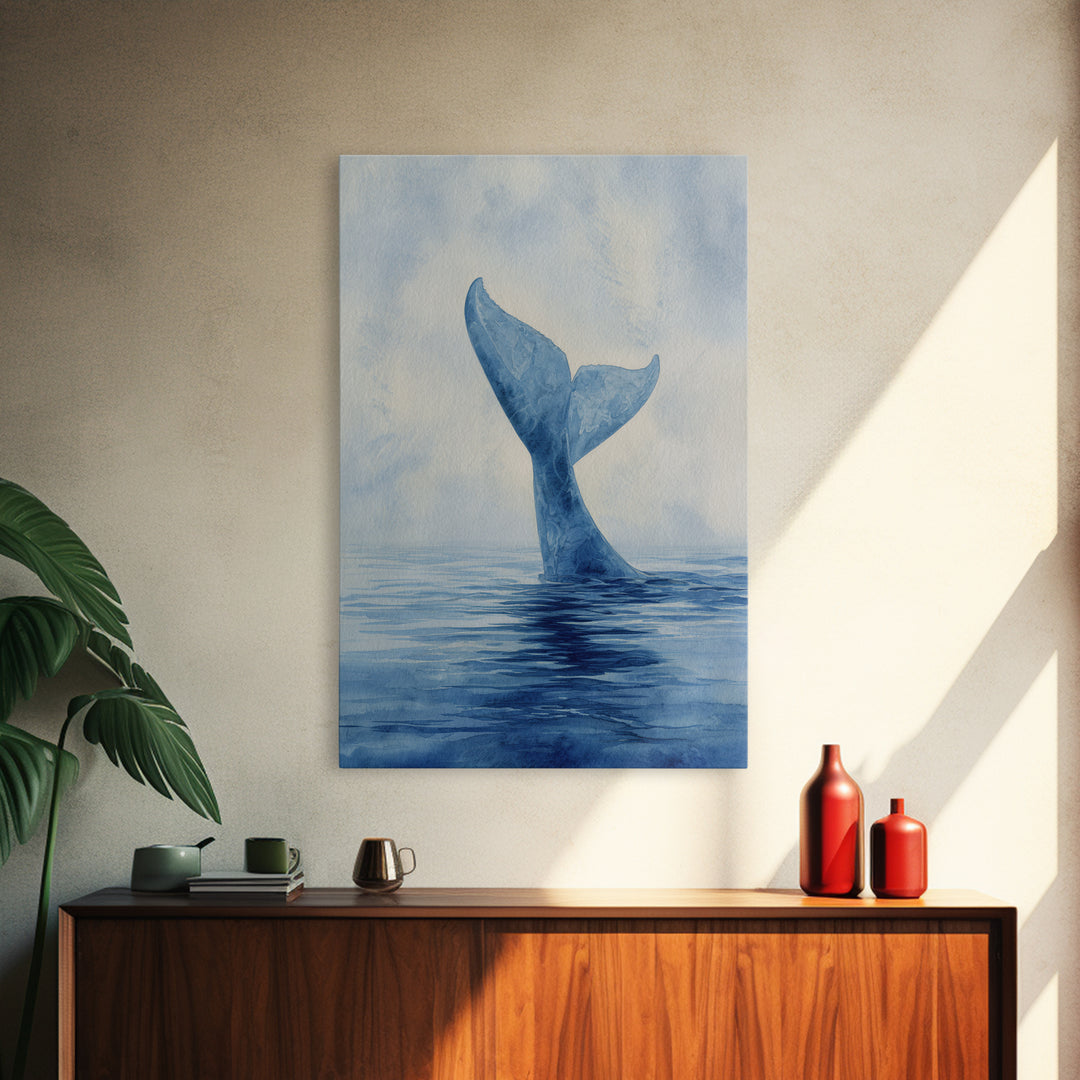 Watercolor Whale Tail Canvas Print, Bathroom Art, Digital Wall Art, Bathroom Decor, Spa, Unique Wall Art, Modern Wall Art, BAT-2x3-95