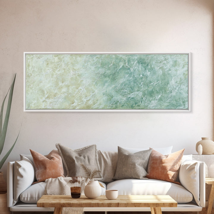 Sunlit Window Plant Shadow on Plaster Framed Canvas Print, Bathroom Art, Textured Painting, Bathroom Decor, Fine Art, Spa, BAT-3x1-10