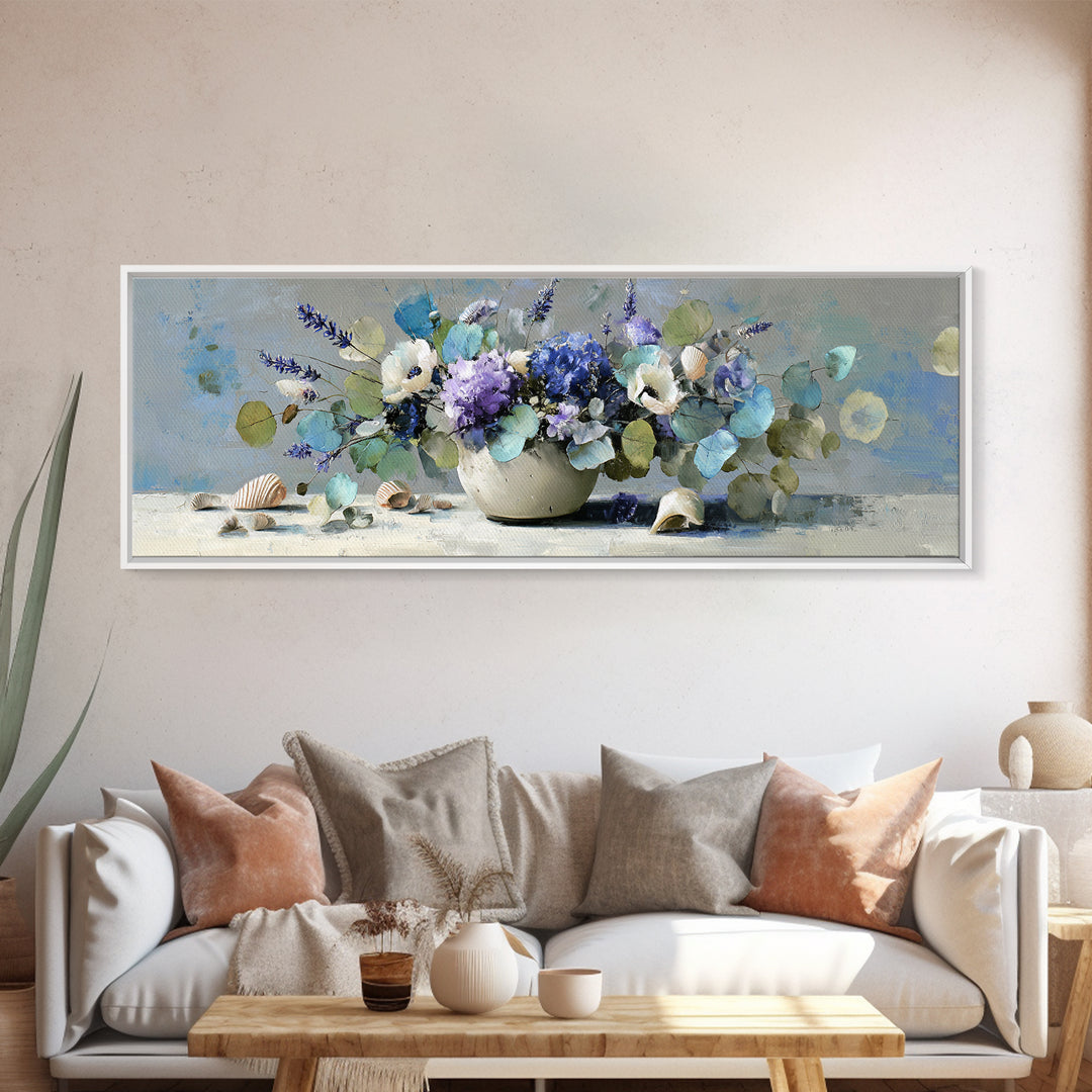 Lavender Sprigs in a Ceramic Vase Canvas Print, Bathroom Art, Minimalist Wall Art, Bathroom Decor, Abstract Art, Spa, BAT-3x1-100