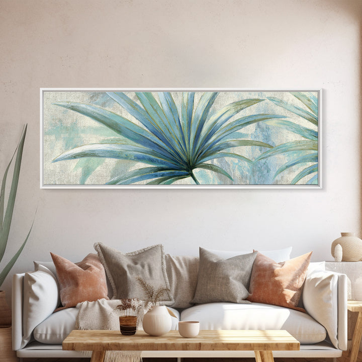Simple Palm Frond on Off White Linen Framed Canvas Print, Bathroom Art, Minimalist Wall Art, Bathroom Decor, Fine Art, Spa, BAT-3x1-15