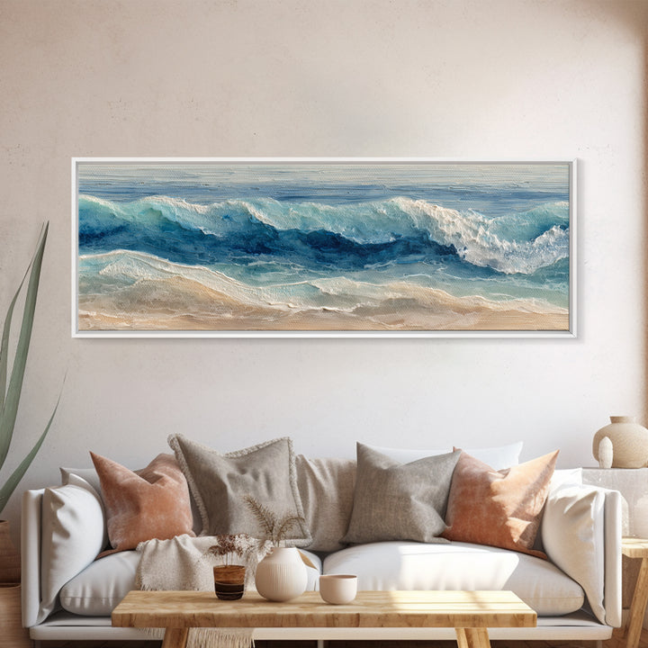 Calming Blue Ocean Wave Study Framed Canvas Print, Bathroom Art, Wall Hanging, Bathroom Decor, Fine Art, Spa, Modern Art, BAT-3x1-17