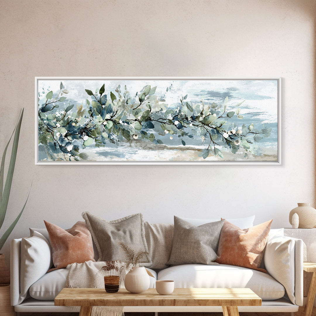 Spa Eucalyptus Branch Framed Canvas Print, Bathroom Art, Printable, Bathroom Decor, Watercolor Art, Spa, Bathroom Prints, BAT-3x1-18