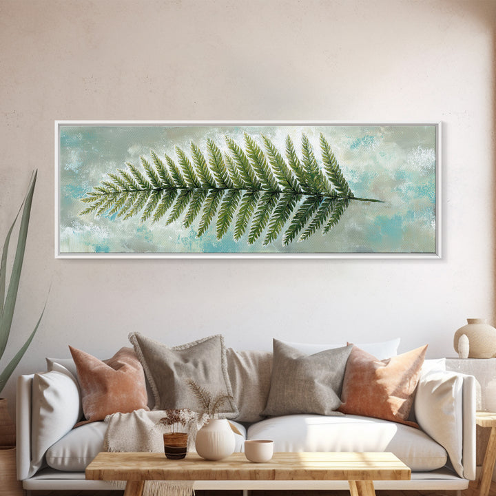 Green Fern Frond Closeup Framed Canvas Print, Bathroom Art, Wall Art, Bathroom Decor, Spa, Dog Portrait, Canvas Wall Art, BAT-3x1-2