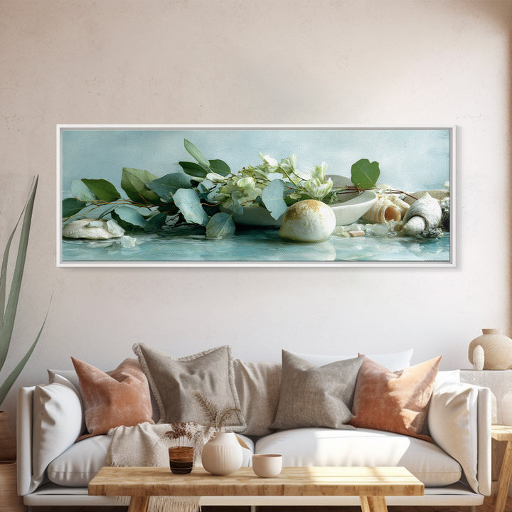 Lemon and Botanical Still Life Canvas Print, Bathroom Art, Neutral Decor, Bathroom Decor, Fine Art, Spa, Wall Art, Home Decor, BAT-3x1-22