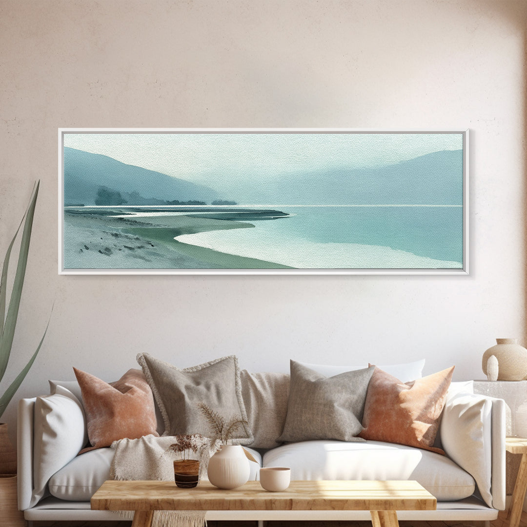 Misty Lake Scene Canvas Print, Bathroom Art, Dog Portrait, Bathroom Decor, Spa, Minimalist Wall Art, Bathroom Wallpaper, BAT-3x1-25
