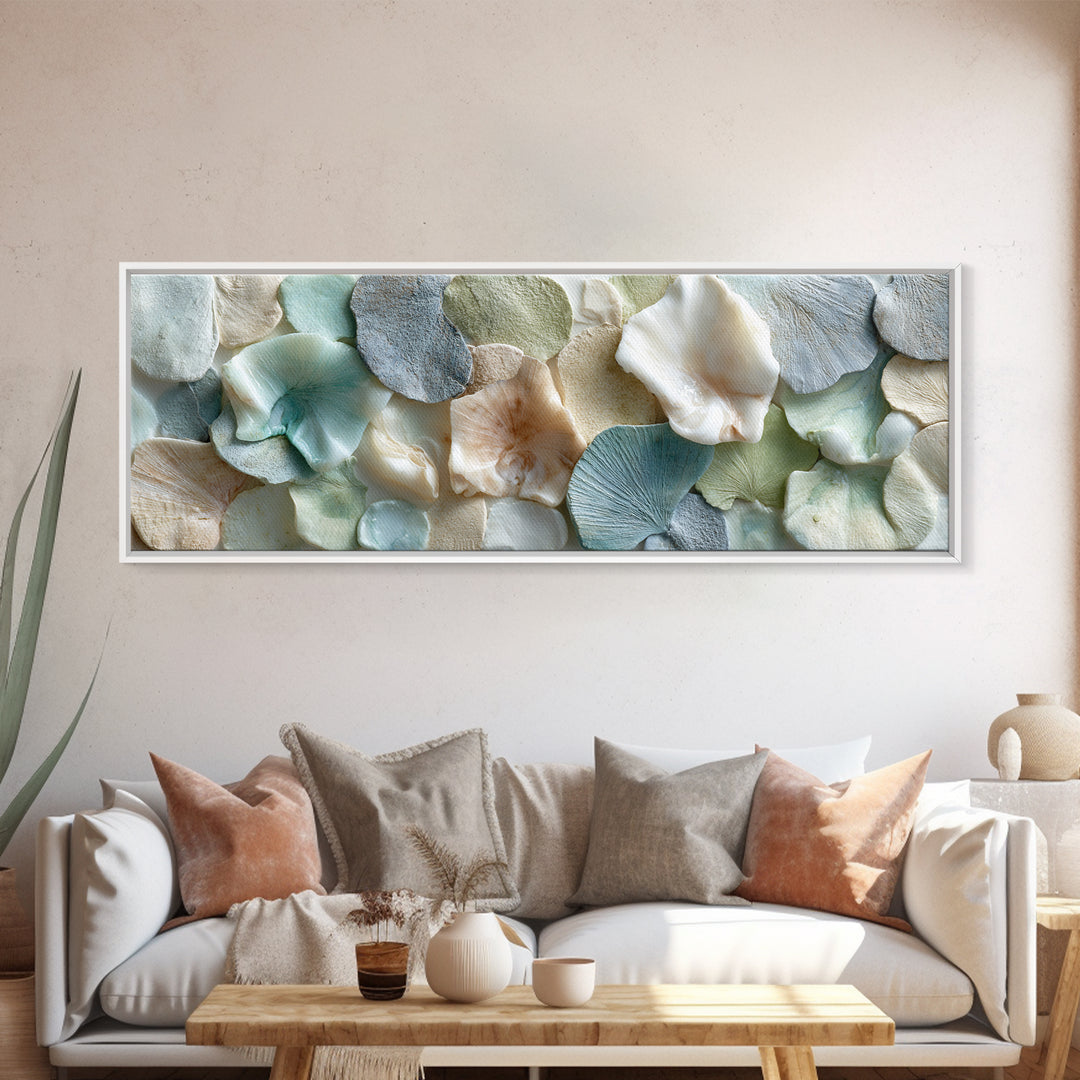 Coral and Shell Arrangement Canvas Print, Bathroom Art, Halloween Art, Bathroom Decor, Fine Art, Spa, Textured Painting, BAT-3x1-3