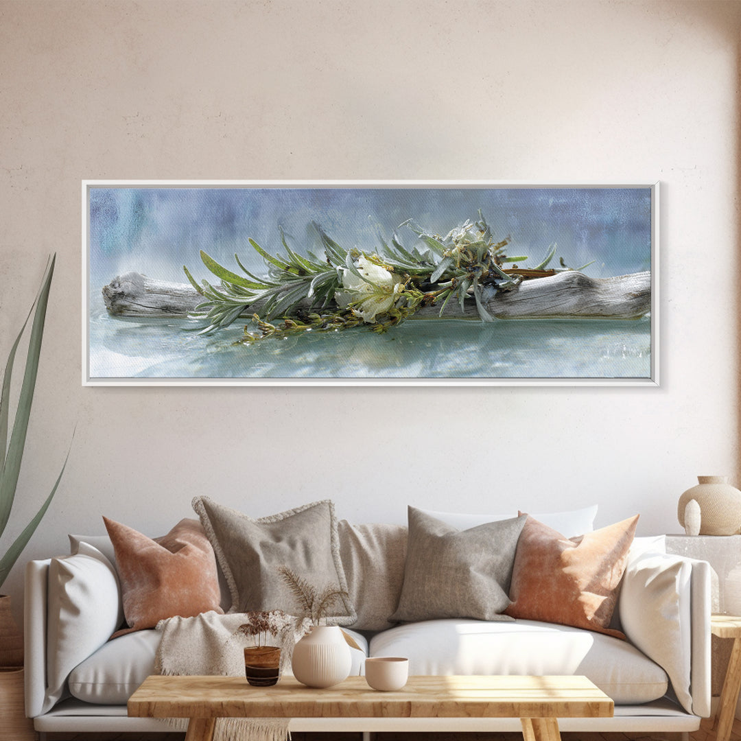 Botanical Bath Herb Arrangement Canvas Print, Bathroom Art, Bathroom Wall Art, Bathroom Decor, Oil Painting, Spa, BAT-3x1-33
