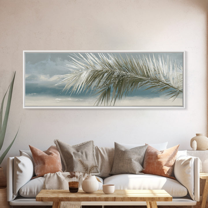 Simple Palm Frond on Off White Linen Canvas Print, Bathroom Art, Gallery Decor, Bathroom Decor, Fine Art, Spa, Minimalist Decor, BAT-3x1-39