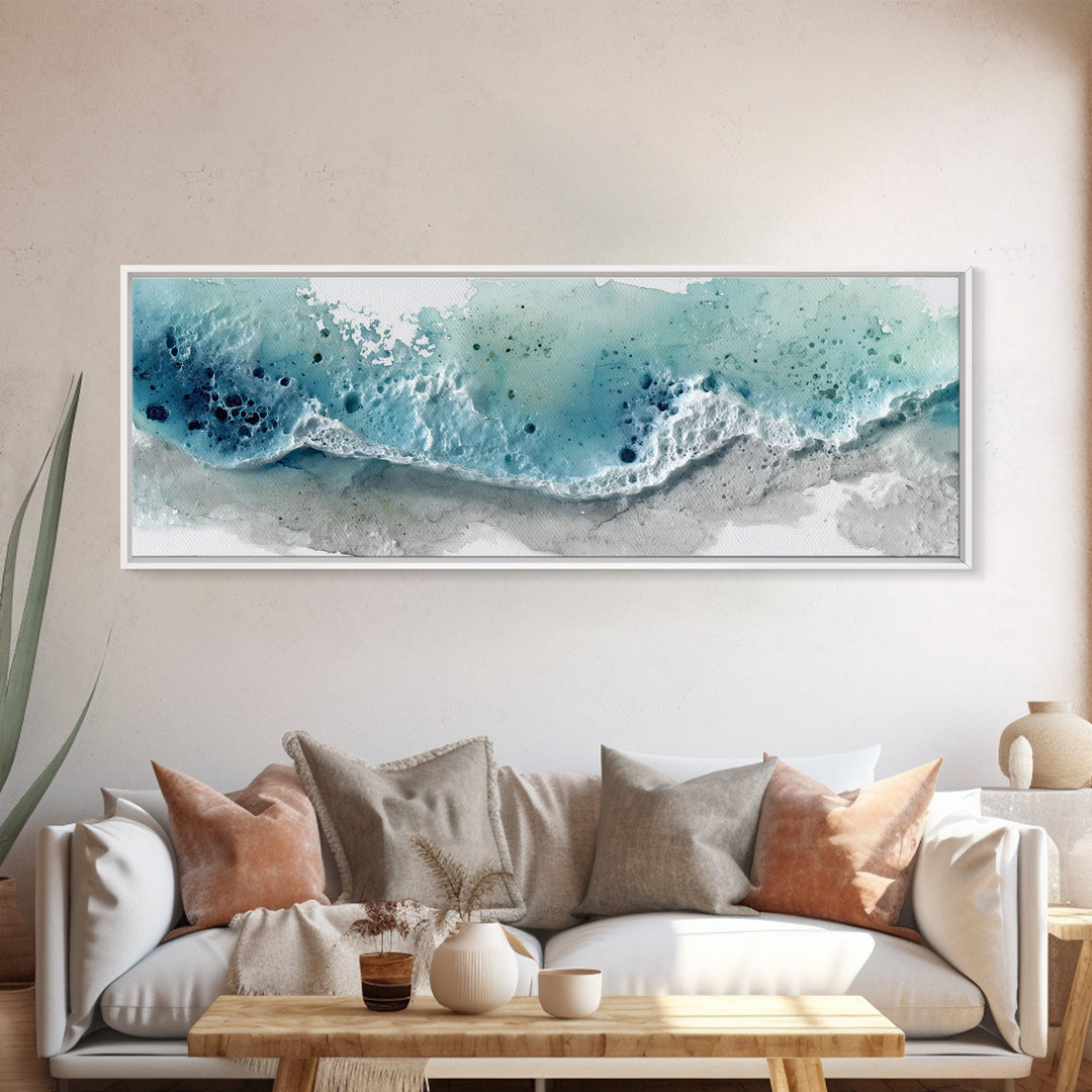 Calming Blue Ocean Wave Study Canvas Print, Bathroom Art, Bathroom Prints, Bathroom Decor, Watercolor Art, Spa, Trendy Wall Art, BAT-3x1-41