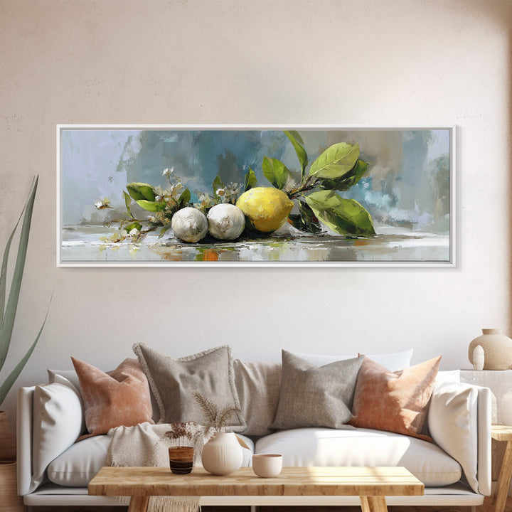 Lemon and Botanical Still Life Canvas Print, Bathroom Art, Wall Hanging, Bathroom Decor, Spa, Modern Art, Bathroom Art Decor, BAT-3x1-46
