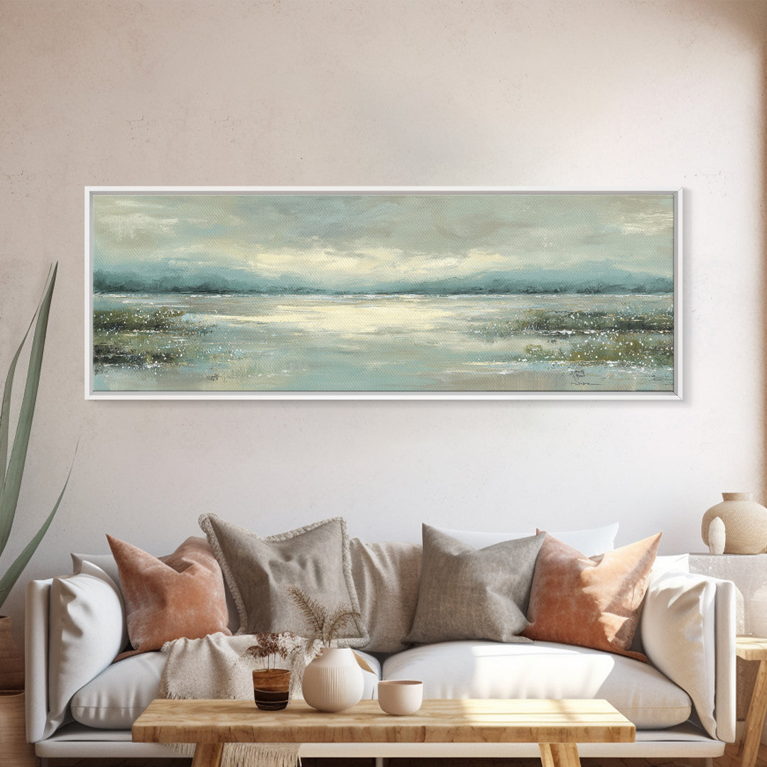 Misty Lake Scene Canvas Print, Bathroom Art, Dog Portrait, Bathroom Decor, Spa, Minimalist Wall Art, Bathroom Wallpaper, BAT-3x1-49