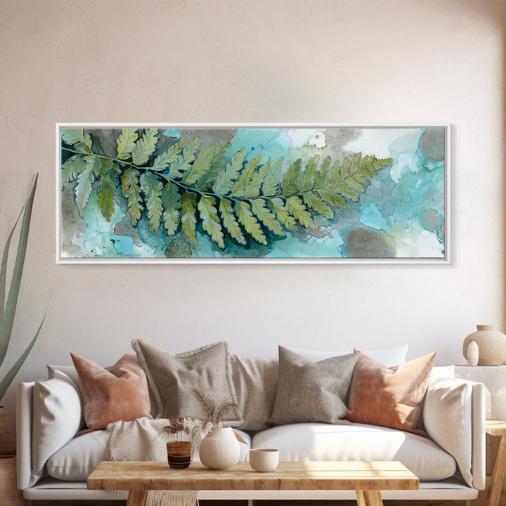Green Fern Frond Closeup Canvas Print, Bathroom Art, Digital Wall Art, Bathroom Decor, Watercolor Art, Spa, Unique Wall Art, BAT-3x1-50