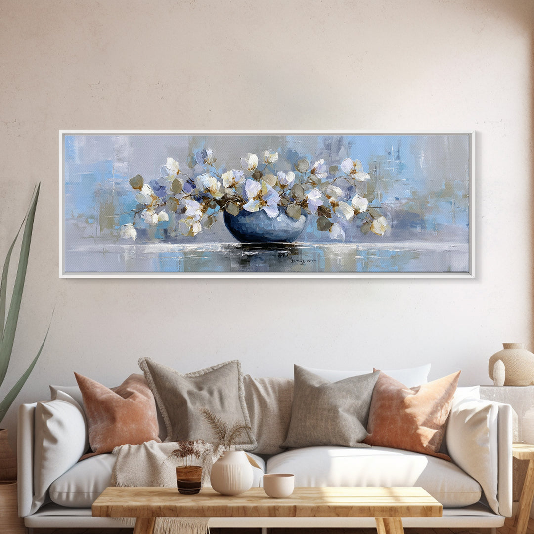 Lavender Sprigs in a Ceramic Vase Framed Canvas Print, Bathroom Art, Luxury Decor, Bathroom Decor, Abstract Art, Spa, BAT-3x1-52