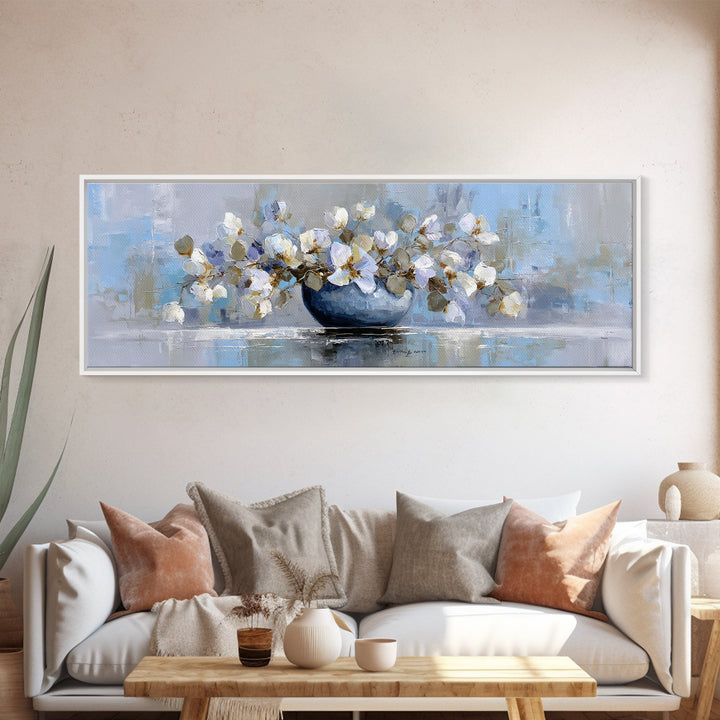 Lavender Sprigs in a Ceramic Vase Framed Canvas Print, Bathroom Art, Luxury Decor, Bathroom Decor, Abstract Art, Spa, BAT-3x1-52