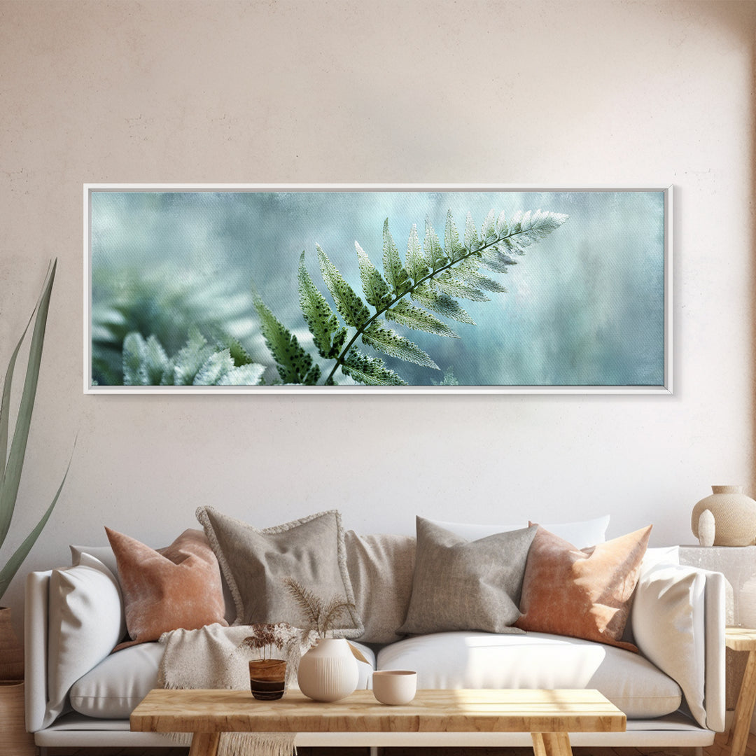 Green Fern Frond Closeup Framed Canvas Print, Bathroom Art, Framed Wall Art, Bathroom Decor, Oil Painting, Spa, BAT-3x1-74