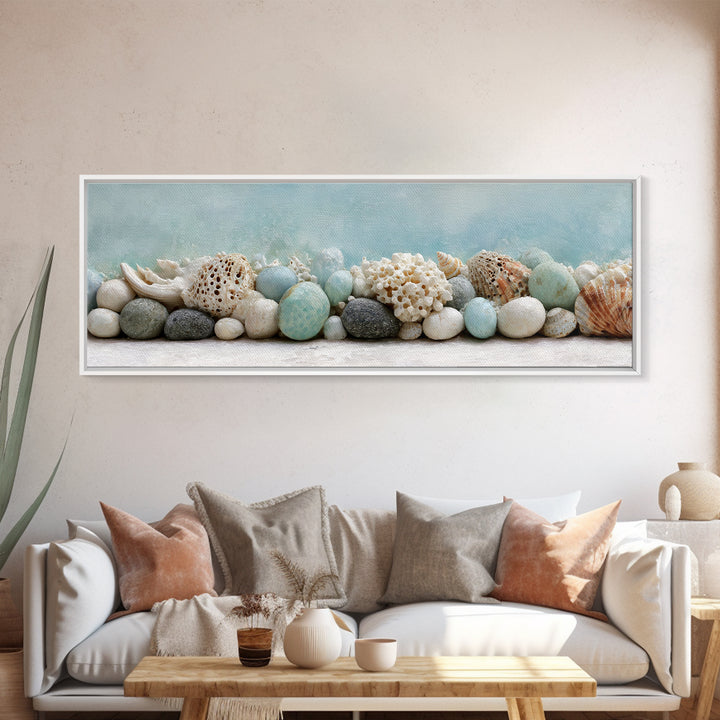 Coral and Shell Arrangement Canvas Print, Bathroom Art, Digital Wall Art, Bathroom Decor, Fine Art, Spa, Unique Wall Art, BAT-3x1-75