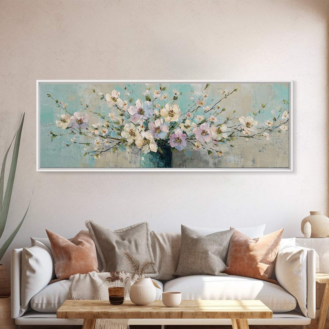 Lavender Sprigs in a Ceramic Vase Canvas Print, Bathroom Art, Contemporary Art, Bathroom Decor, Fine Art, Spa, Framed Wall Art, BAT-3x1-76