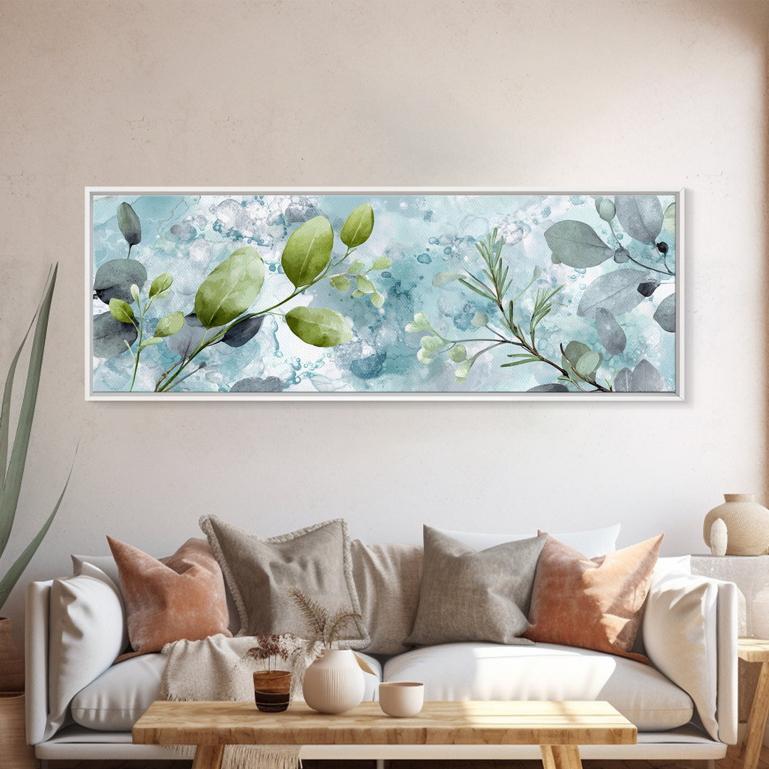 Botanical Bath Herb Arrangement Framed Canvas Print, Bathroom Art, Digital Print, Bathroom Decor, Watercolor Art, Spa, BAT-3x1-81