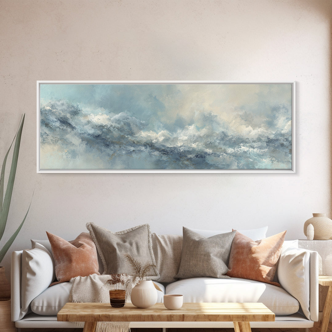 Soft Cloud and Rain Composition Canvas Print, Bathroom Art, Poster, Bathroom Decor, Fine Art, Spa, Dopamine Decor, BAT-3x1-83