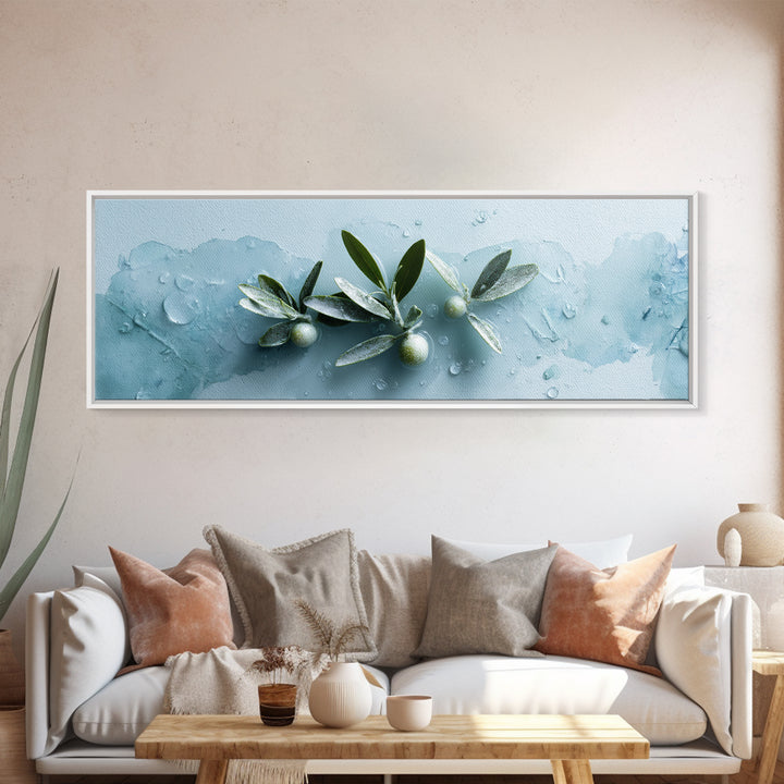 Botanical Bath Herb Arrangement Framed Canvas Print, Bathroom Art, Digital Art, Bathroom Decor, Fine Art, Spa, Dopamine Decor, BAT-3x1-9