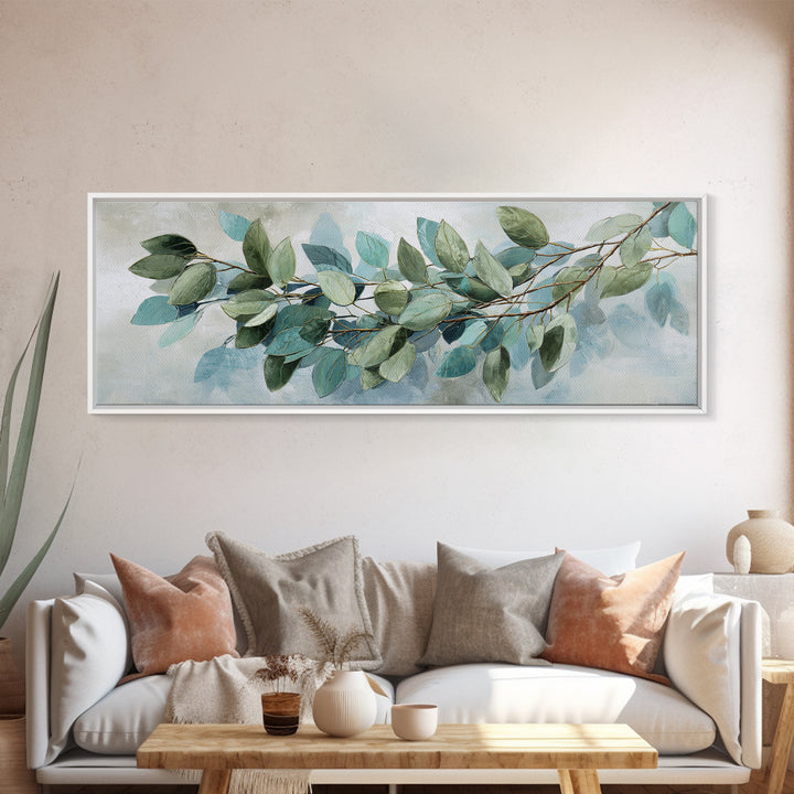 Spa Eucalyptus Branch Framed Canvas Print, Bathroom Art, Dopamine Decor, Bathroom Decor, Fine Art, Spa, Halloween Art, BAT-3x1-90
