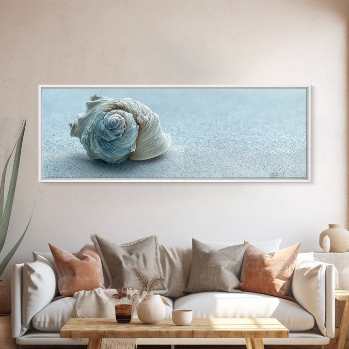 Minimal Seashell Still Life on Pale Sand Canvas Print, Bathroom Art, Bathroom Print, Bathroom Decor, Fine Art, Spa, BAT-3x1-91