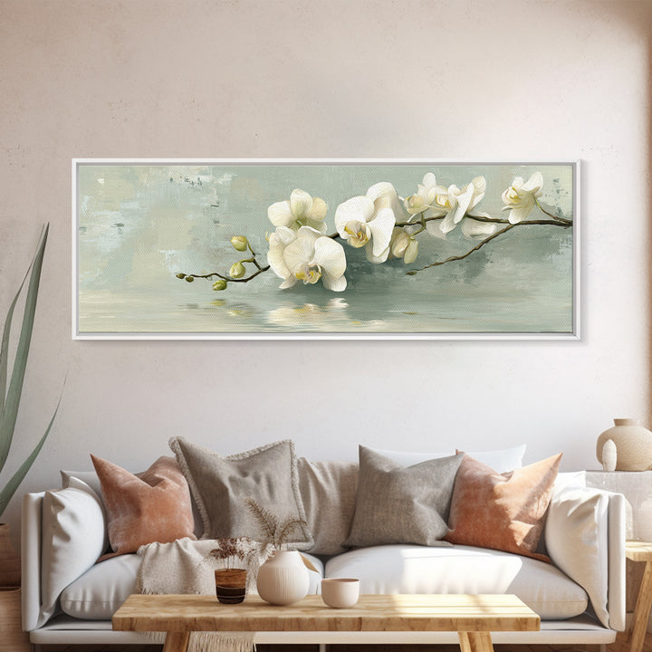 White Orchid on Warm Stone Background Canvas Print, Bathroom Art, Digital Art, Bathroom Decor, Oil Painting, Spa, BAT-3x1-92
