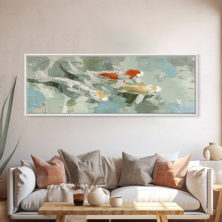 Minimal Koi Fish Swimming Through Clear Water Canvas Print, Bathroom Art, Bathroom Art Decor, Bathroom Decor, Fine Art, Spa, BAT-3x1-96
