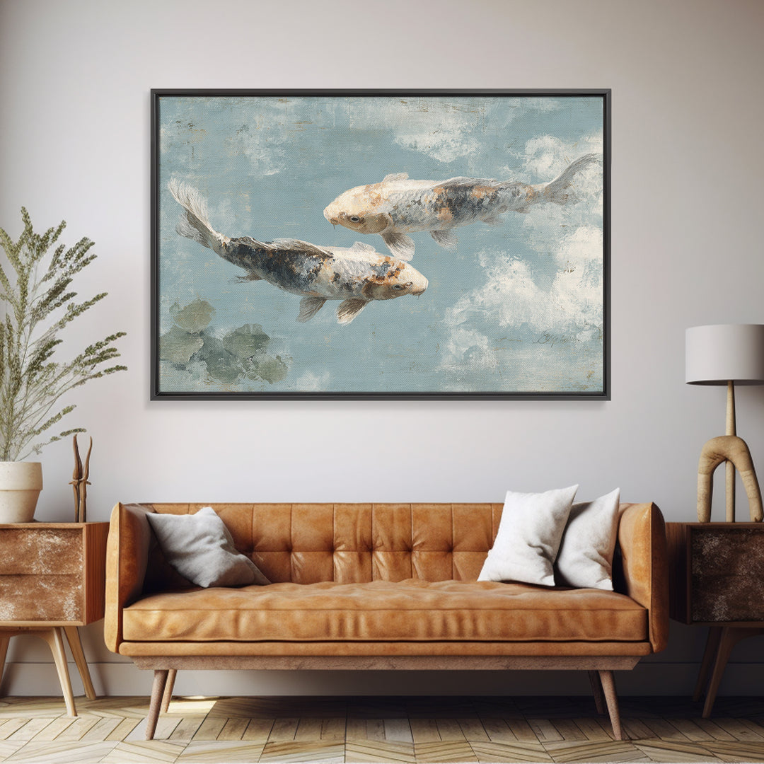 Minimal Koi Fish Swimming Through Clear Water Canvas Print, Bathroom Art, Digital Art, Bathroom Decor, Fine Art, Spa, BAT-3x2-12