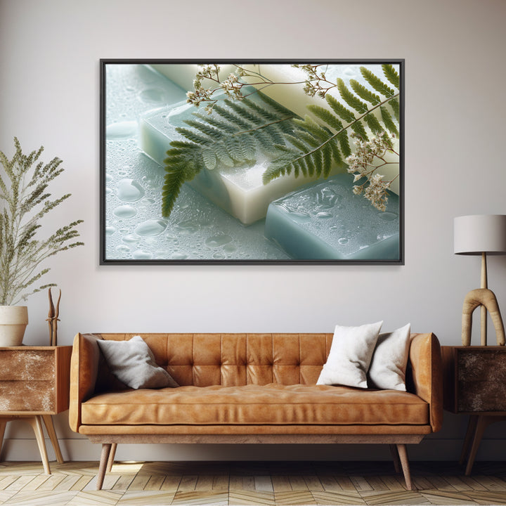 Green Fern Frond Closeup Framed Canvas Print, Bathroom Art, Home Decor, Bathroom Decor, Fine Art, Spa, Canvas Wall Art, BAT-3x2-14
