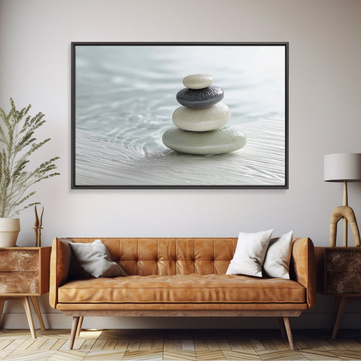 Monochrome Pebble Stack Canvas Print, Bathroom Art, Bathroom Wall Art, Bathroom Decor, Fine Art, Spa, Retro Wall Art, BAT-3x2-17