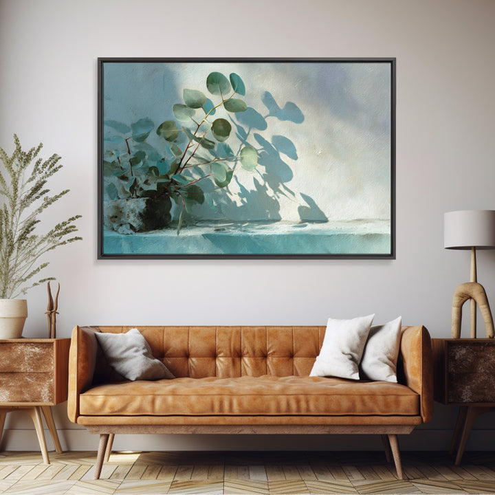 Sunlit Window Plant Shadow on Plaster Canvas Print, Bathroom Art, Digital Art, Bathroom Decor, Oil Painting, Spa, BAT-3x2-22