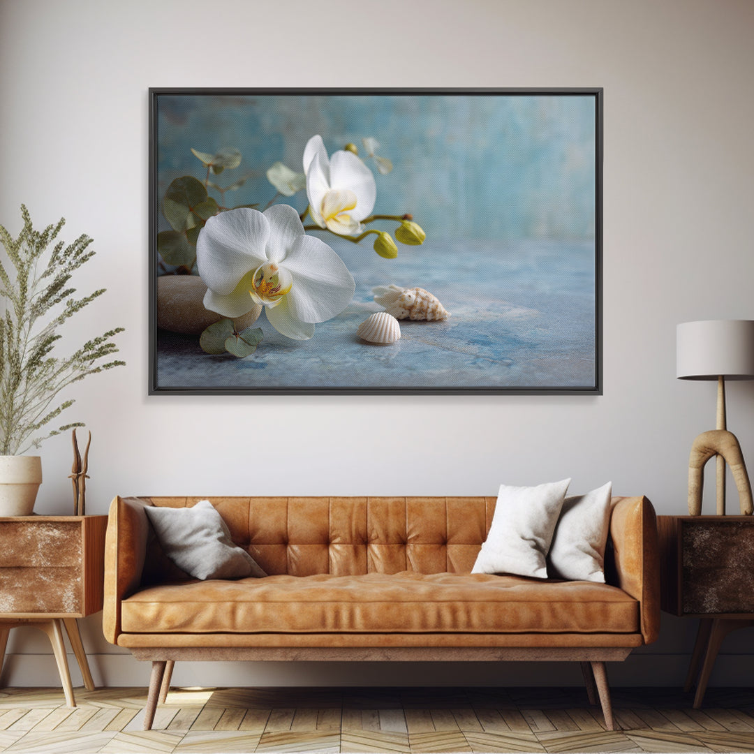 White Orchid on Warm Stone Background Canvas Print, Bathroom Art, Custom Pet Portrait, Bathroom Decor, Fine Art, Spa, BAT-3x2-32