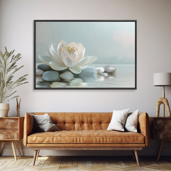 Lotus Flower Floating on Calm Water Canvas Print, Bathroom Art, Framed Wall Art, Bathroom Decor, Spa, Bathroom Art Decor, BAT-3x2-48
