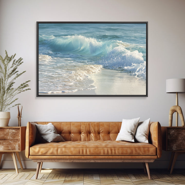 Calming Blue Ocean Wave Study Framed Canvas Print, Bathroom Art, Framed Wall Art, Bathroom Decor, Oil Painting, Spa, BAT-3x2-5