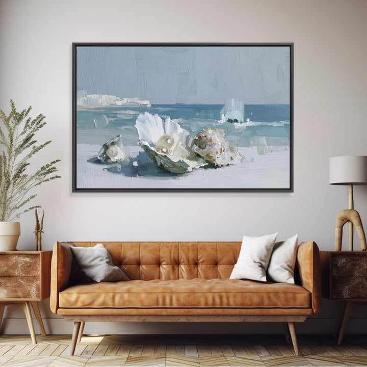 Oyster Shell Study Framed Canvas Print, Bathroom Art, Bathroom Decor, Oil Painting, Spa, Bathroom Accessories, Modern Art, BAT-3x2-50