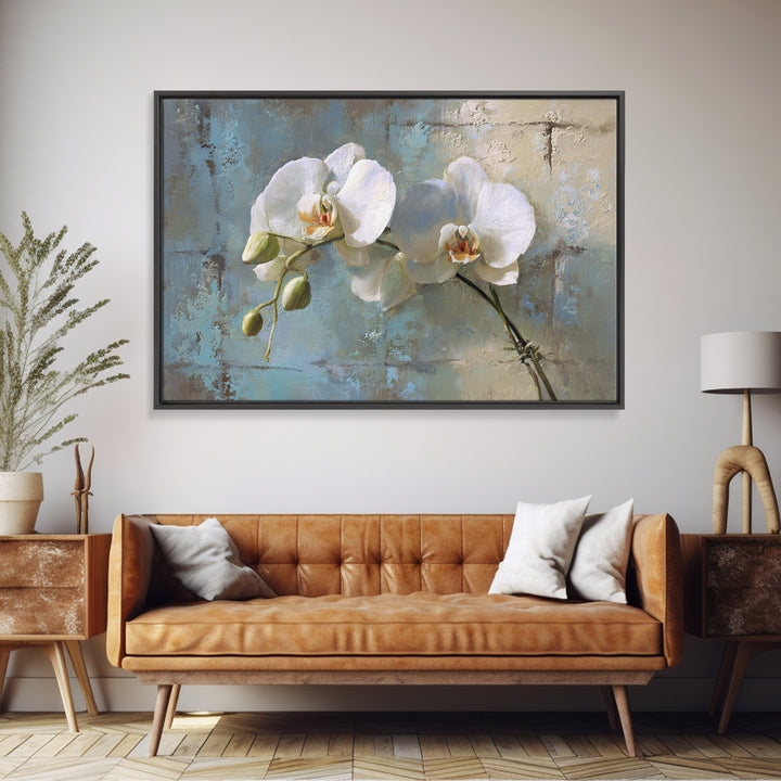 White Orchid on Warm Stone Background Canvas Print, Bathroom Art, Modern Wall Art, Bathroom Decor, Fine Art, Spa, Wall Decor, BAT-3x2-56