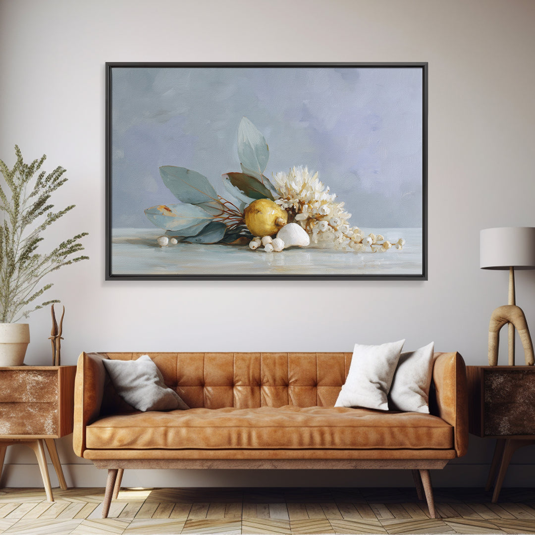 Lemon and Botanical Still Life Canvas Print, Bathroom Art, Framed Wall Art, Bathroom Decor, Watercolor Art, Spa, BAT-3x2-58