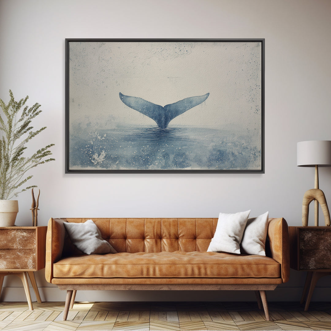 Watercolor Whale Tail Canvas Print, Bathroom Art, Trendy Wall Art, Bathroom Decor, Fine Art, Spa, Textured Painting, BAT-3x2-67