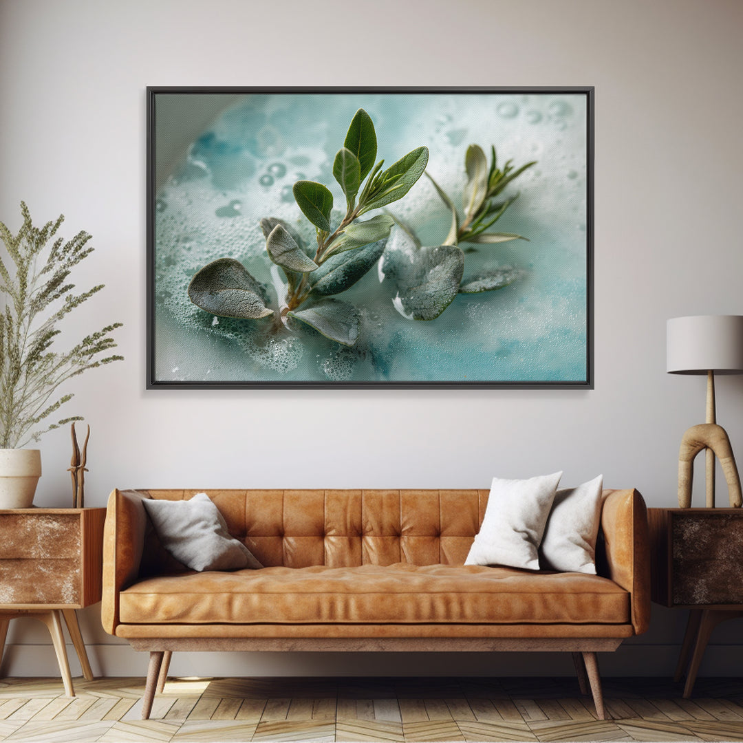 Botanical Bath Herb Arrangement Framed Canvas Print, Bathroom Art, Dopamine Decor, Bathroom Decor, Fine Art, Spa, Halloween Art, BAT-3x2-69