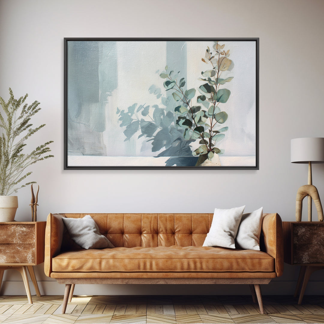 Sunlit Window Plant Shadow on Plaster Framed Canvas Print, Bathroom Art, Bathroom Wall Art, Bathroom Decor, Fine Art, Spa, BAT-3x2-70
