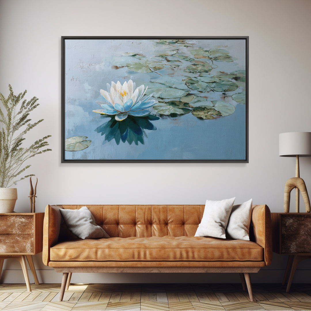 Lotus Flower Floating on Calm Water Canvas Print, Bathroom Art, Modern Art, Bathroom Decor, Watercolor Art, Spa, BAT-3x2-72