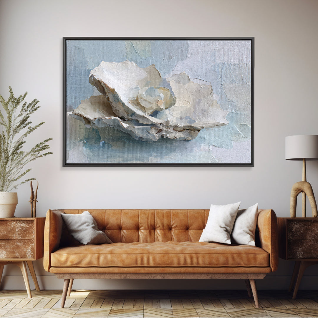 Oyster Shell Study Framed Canvas Print, Bathroom Art, Bathroom Decor, Oil Painting, Spa, Bathroom Accessories, Modern Art, BAT-3x2-74