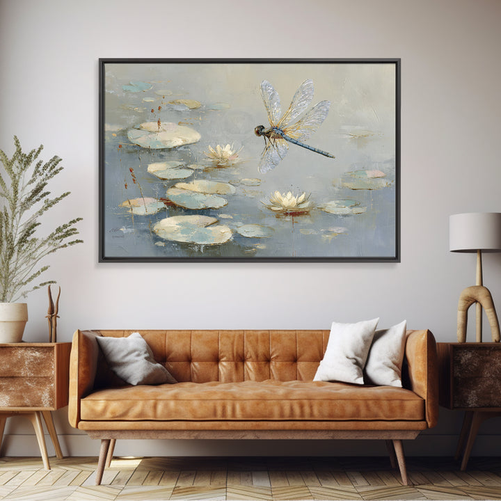Delicate Dragonfly Above a Pond Surface Canvas Print, Bathroom Art, Unique Wall Art, Bathroom Decor, Spa, Gallery Decor, BAT-3x2-76