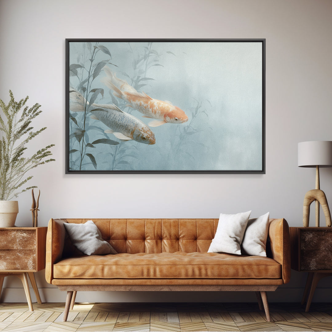 Minimal Koi Fish Swimming Through Clear Water Canvas Print, Bathroom Art, Bathroom Wallpaper, Bathroom Decor, Fine Art, Spa, BAT-3x2-84