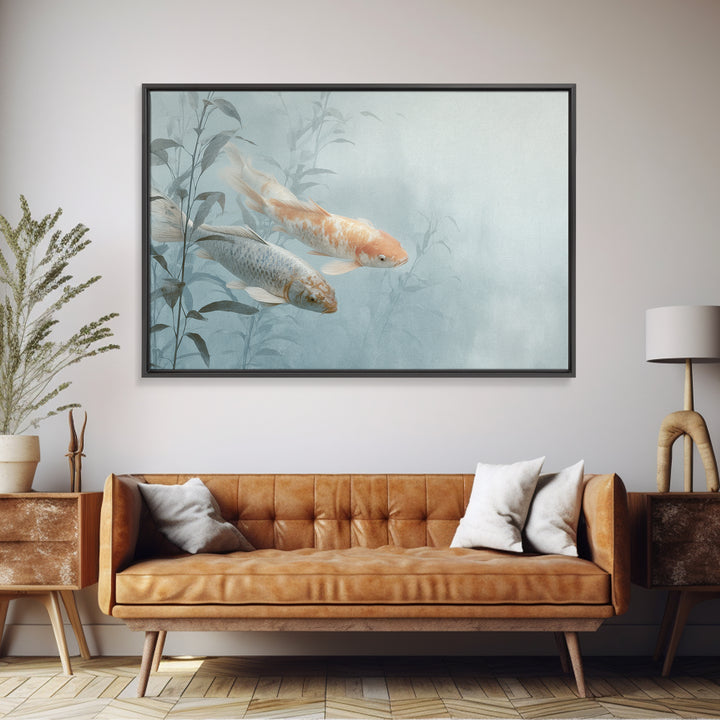 Minimal Koi Fish Swimming Through Clear Water Canvas Print, Bathroom Art, Bathroom Wallpaper, Bathroom Decor, Fine Art, Spa, BAT-3x2-84